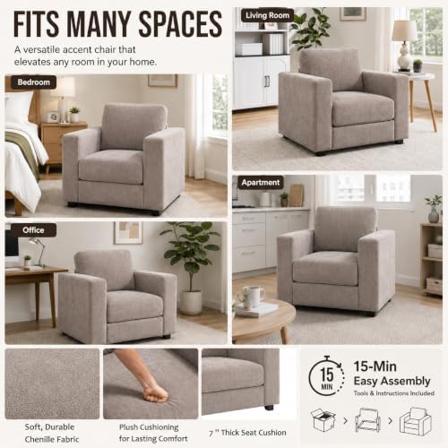 39" Oversized Accent Chair, Chenille Armchair, Brown
