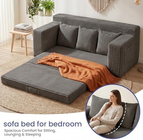 69" 3 Seater Convertible Folding Sofa Bed, Boneless Couch with Pull-Out ...