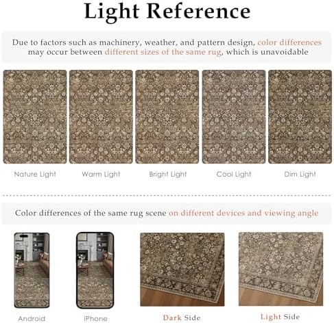 HUGEAR 8x10 Brown Vintage Floral Washable Area Rug for Living Room
