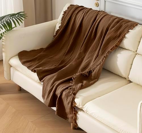 KyraHome 100% Organic Cotton Throw Blankets, 90“x90” Queen, Pre-Washed Muslin...