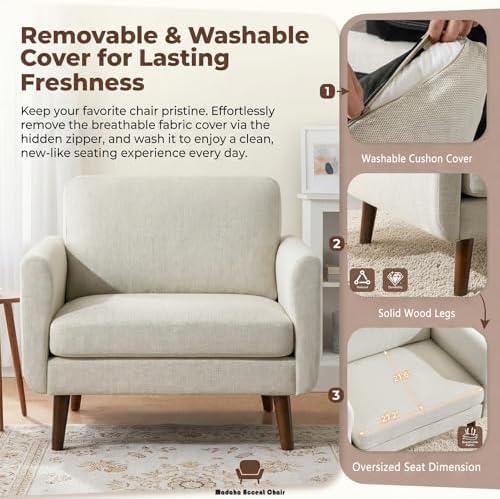 Oversized Accent Chair for Living Room,Oatmeal Linen Armchair