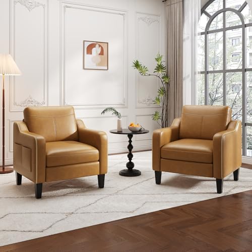 MALOL PU Leather Accent Chair, Mid-Century Modern Living Room Armchair Sofa w...