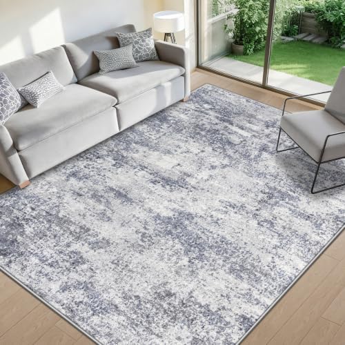 6x9 Area Rugs for Living Room: Washable Abstract Rug Blue Grey
