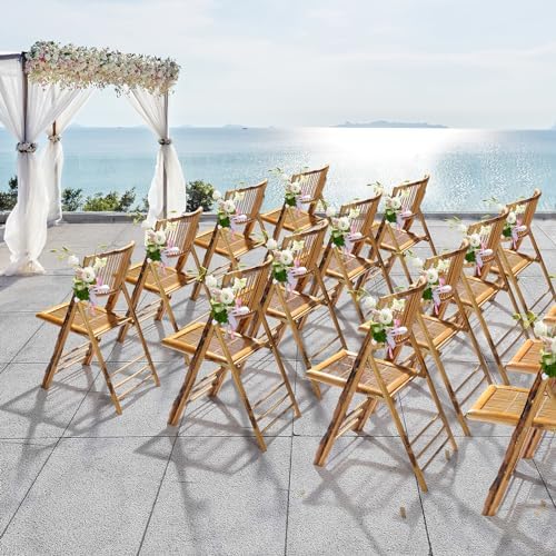 VINGLI Bamboo Folding Chair, Foldable Dining Wood Chairs Comfortable Seat for...