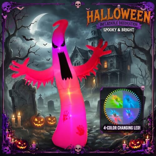 Gardwin 12 FT Halloween Inflatables Ghost Outdoor Decorations, Lighted Blow Up with Built-in Colorful LEDs, Halloween Holiday Decor for Home Yard Garden Front Lawn Indoor Party