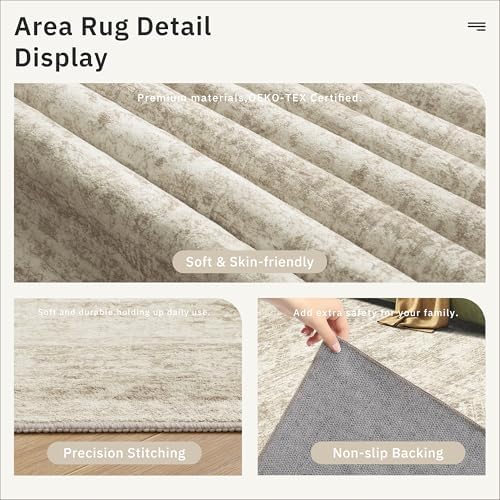 Soalmost 10x14 Area Rugs for Living Room Washable Rug Non-Slip Beige