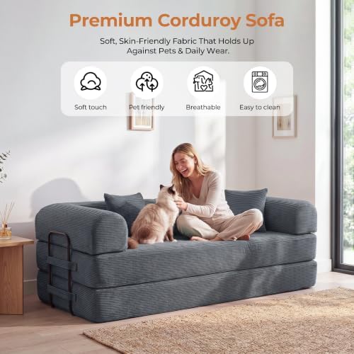 79" Convertible Futon Sofa Bed, Boneless Couch for Living Room