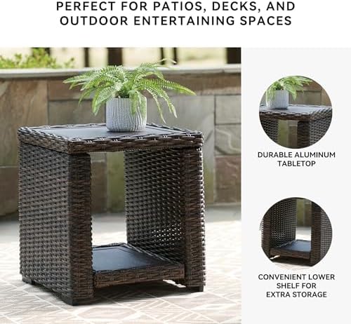 Signature Design by Ashley Grasson Lane Outdoor Rattan Square End Table with ...