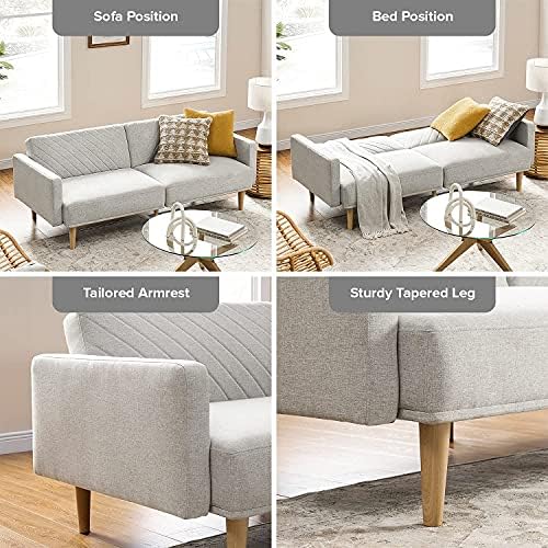 mopio 76.4" Futon (Light Gray Fabric, Chevron Styled)