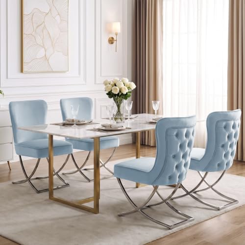 WUTUTUEE Luxury Velvet Dining Chairs, Tufted Upholstered Armless Accent Chair...