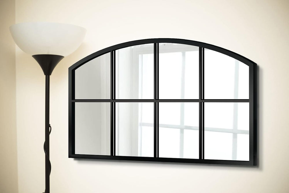 WAMIRRO 42x28 Large Black Arched Window Pane Wall Mirrors, Farmhouse Decor