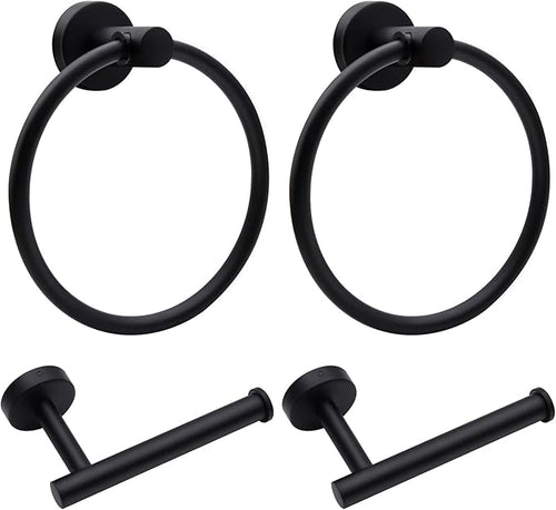 4pcs Matte Black Toilet Paper Holder and Towel Ring Set, Stainless Steel Hand by Mdvora