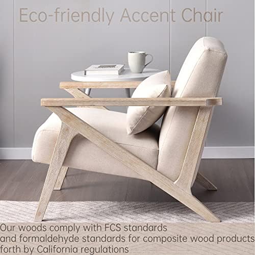 INZOY Mid Century Modern Chair with Wood Frame, Upholstered Armchair with Wai...