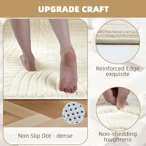 Beige Boho 8x10 Solid Color Area Rugs, Washable Living Room Rug
