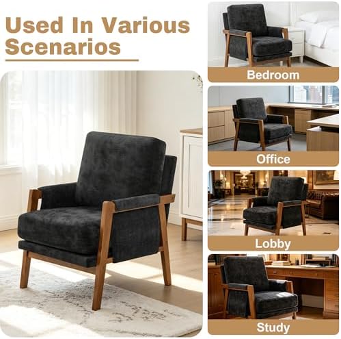 RNKSFX Black Accent Chair for Bedroom & Living Room, Mid Century Modern A...