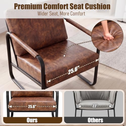 PrimeZone Faux Leather Mid-Century Modern Accent Chair Set of 2, Brown