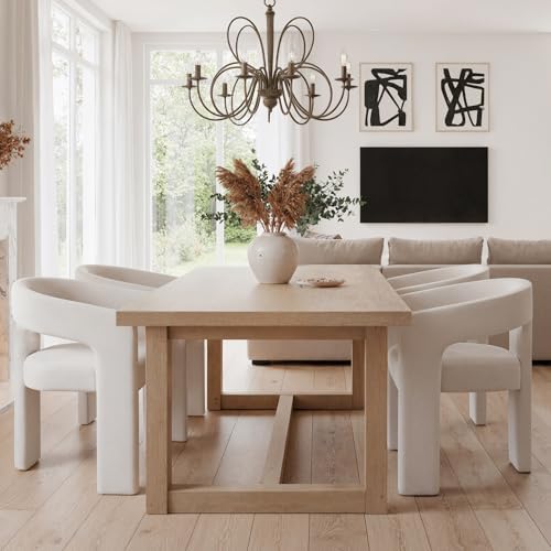 HNY Modern Linen Barrel Dining Chairs Set of 2, Ivory