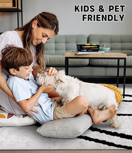 YIHOUSE Modern Area Rugs for Living Room, 8x10 Washable Black and White Rug, ...