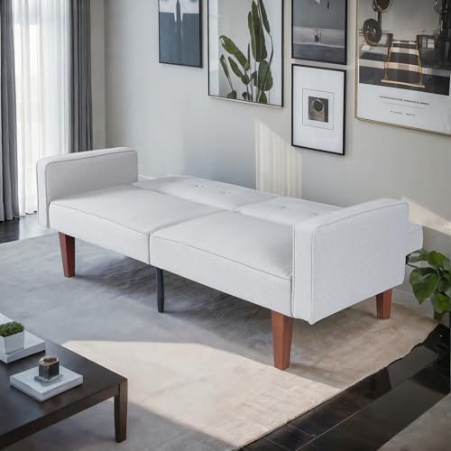 NicBex Fabric Convertible Sleeper Couch, Futon Sofa Bed with 2-Seat, Gray