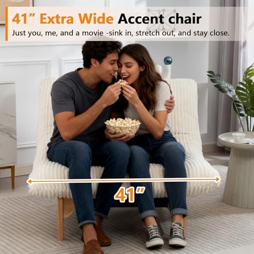 Oversized Comfy Reading Nook Chair with Frame for Adults (White)