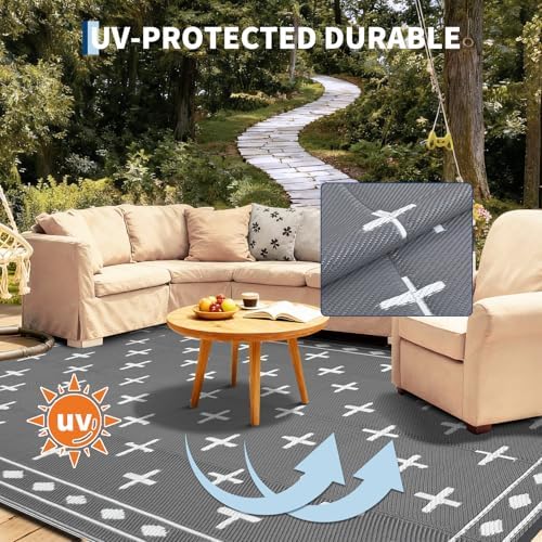 Garvee Outdoor Rug 9x12 ft Waterproof Reversible Patio Rug