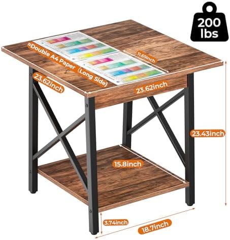 GreenForest 24 Inch Square End Table, X-Frame with Large 2-Tier Storage