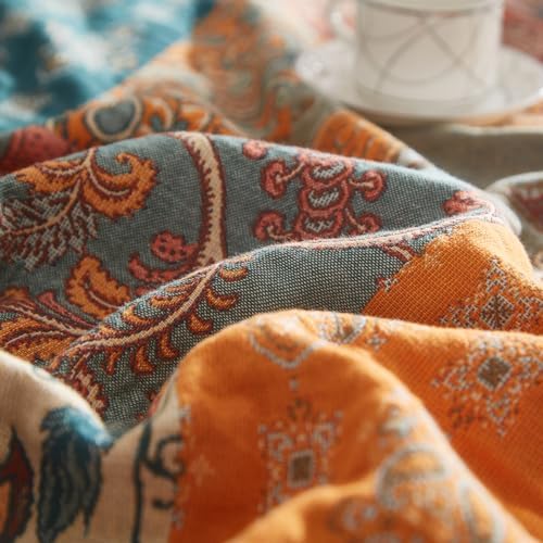 Bailix Boho Throw Blanket, 100% Cotton, Woven Floral Pattern, 60"x80"