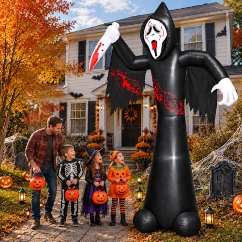 12FT Halloween Inflatable Decorations, Grim Reaper Ghost with Knife, 6 LED Li...
