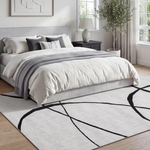 YIHOUSE 6x9 Washable Modern Abstract Black White Area Rug