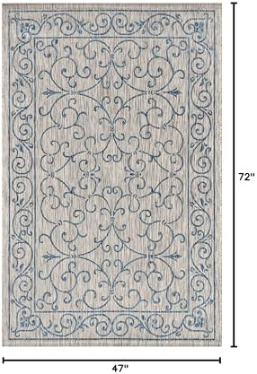JONATHAN Y Vintage Filigree Indoor Outdoor Area Rug 4X6 Gray/Navy, Charleston...
