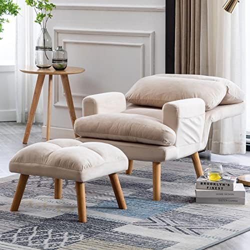 CANMOV Modern Accent Chair with Ottoman, Soft Fabric Armchair with Adjustable...