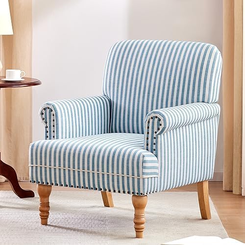 HUIMO Linen Fabric Accent Chair, Mid-Century Modern Armchair with Solid Wood ...