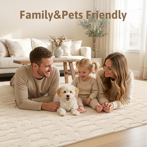 Yamaziot Washable 8x10 Area Rugs for Living Room Textured Non Slip, Beige