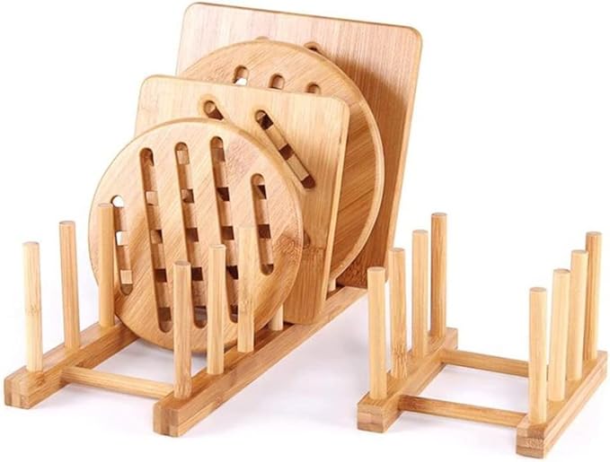 YWSHF 2 PCS Bamboo Wooden Dish Rack Dishes Drainboard Drying Drainer Storage - Image 7