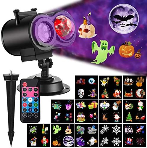 Halloween Christmas Projector Lights Outdoor, Brighter 14 HD Slides (3D Ocean Wave +Patterns) Waterproof Holiday Projector Lights Outdoor Indoor, Xmas Halloween Decorations for Yard Garden