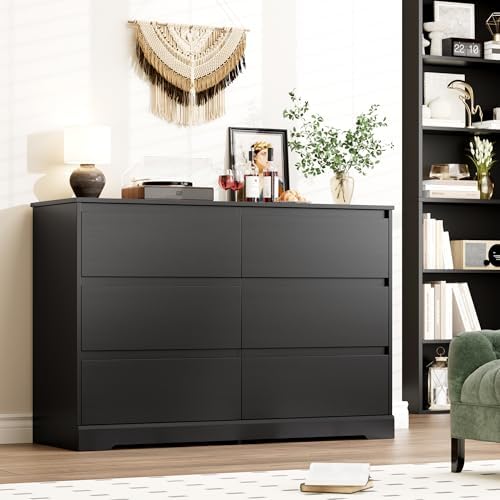 FOTOSOK Black Dresser for Bedroom, Modern 6 Drawer Double Dresser