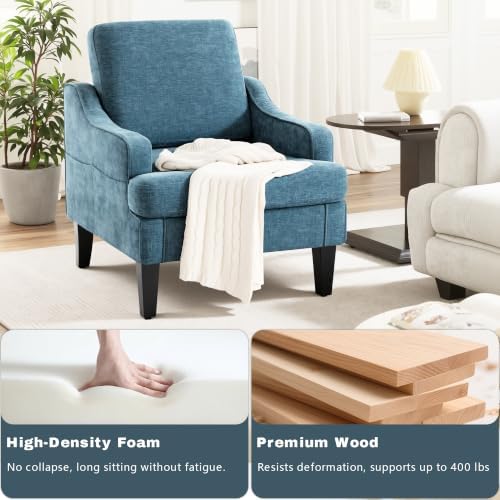 Set of 2 Accent Chair for Living Room,Mid-Century Arm Chair Chenille Fabric L...