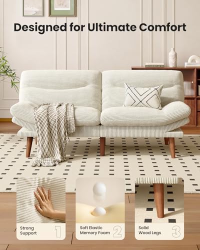 AMADA 66"Convertible Futon Sofa Bed, Corduroy Folding Futon Set with Adj...