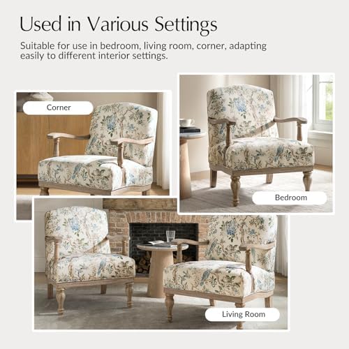 HULALA HOME Floral Accent Chair with Solid Wood Frame, Bird
