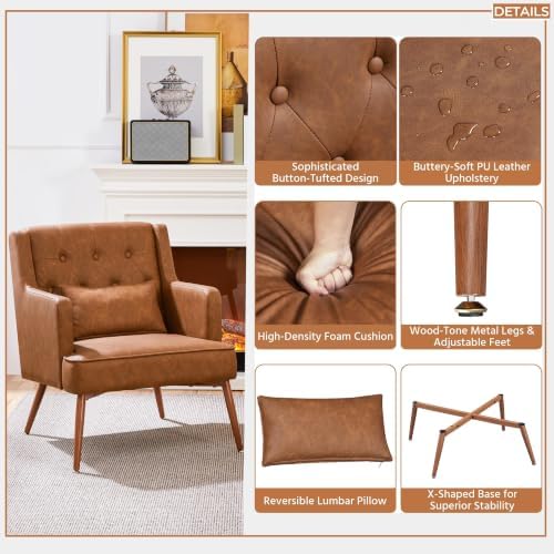 Yaheetech Accent Chair, Mid-Century Modern Armchair, Retro Brown