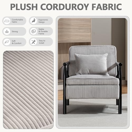 HRVEOCEI Grey Accent Chair with Storage, Mid Century Modern Arm Side Chair fo...
