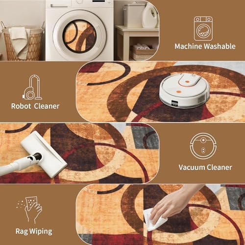 Ciicool 8x10 Area Rugs for Living Room, Soft Abstract Washable Rug Brown