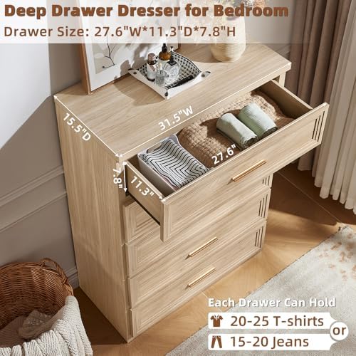 RWYHG Dresser for Bedroom 5 Drawer 45" Tall with Gold Handle Closet Storage