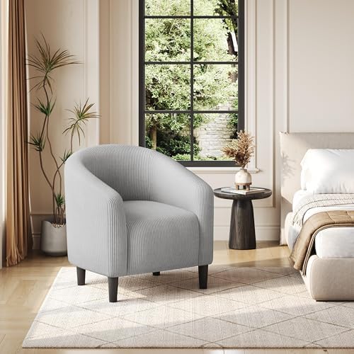Yaheetech Small 25.5in Wide Corduroy Accent Chair for Bedroom, Light Gray