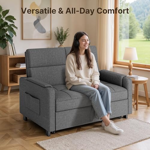 Gizoon Convertible Sofa Bed Modern Couch Bed & Small Loveseat Sleeper, Grey