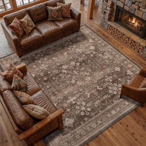 Washable 8x8 Square Rugs for Living Room - Vintage Large Carpet for Dining Ro...
