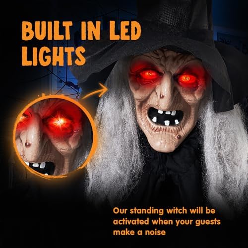 JOYIN Outdoor Halloween Decorations Animatronics Witch with Cane, Life Size A...