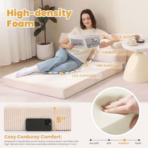 Folding Mattress, 3 in 1 Convertible Sofa Bed Fold Out Couch Bed Floor Couch ...