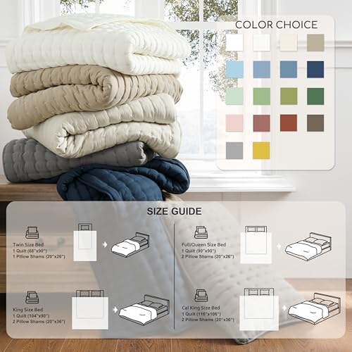 WDCOZY Cloud Soft Quilt Set, King Size, Beige, 3 Pieces 104x90 inches