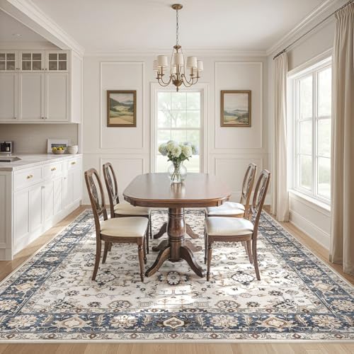 10x14 Washable Area Rug for Living Room, Vintage Pattern